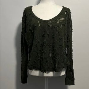 Free People Distressed Deep Green Burnout Shirt Sz L